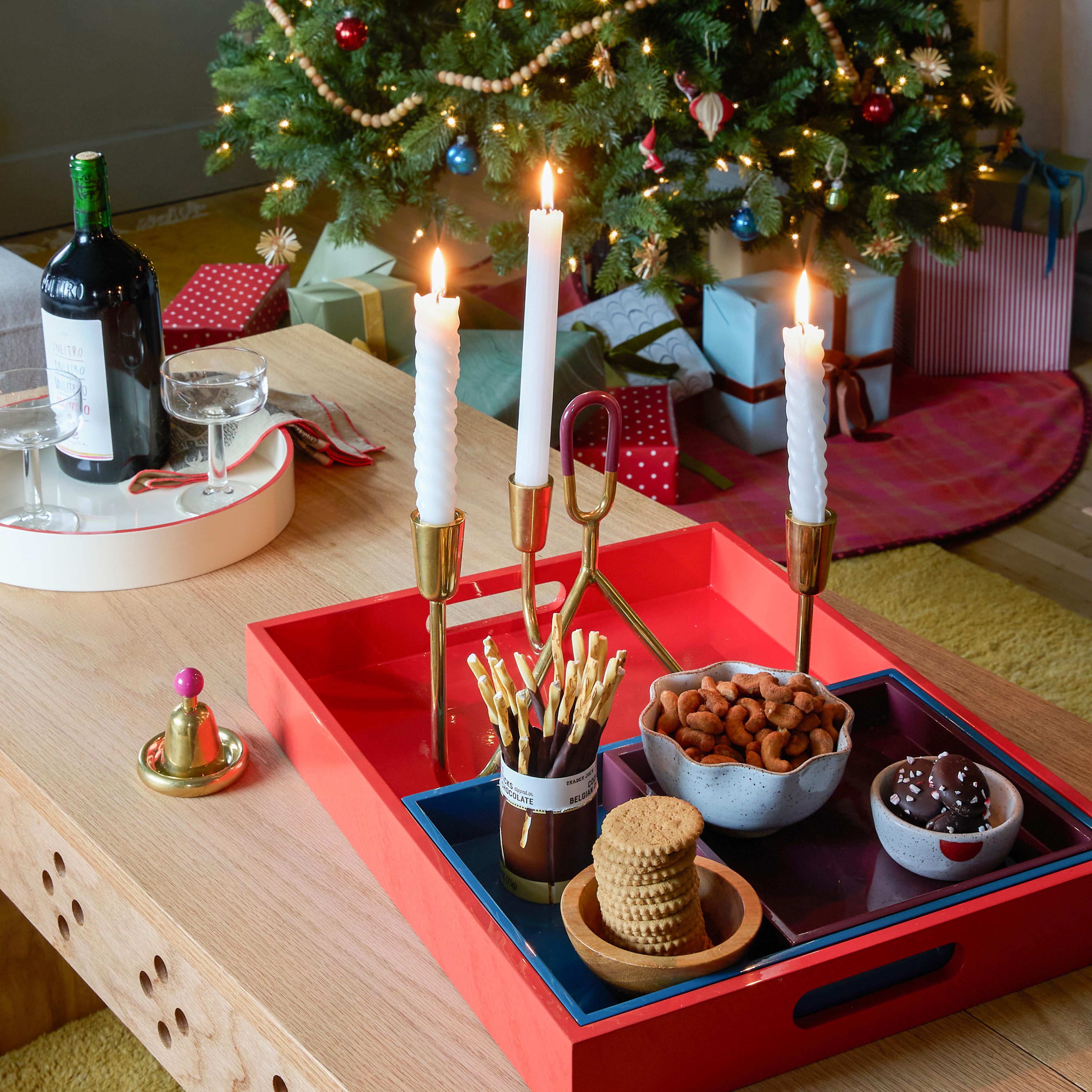 Candle on coffee table.