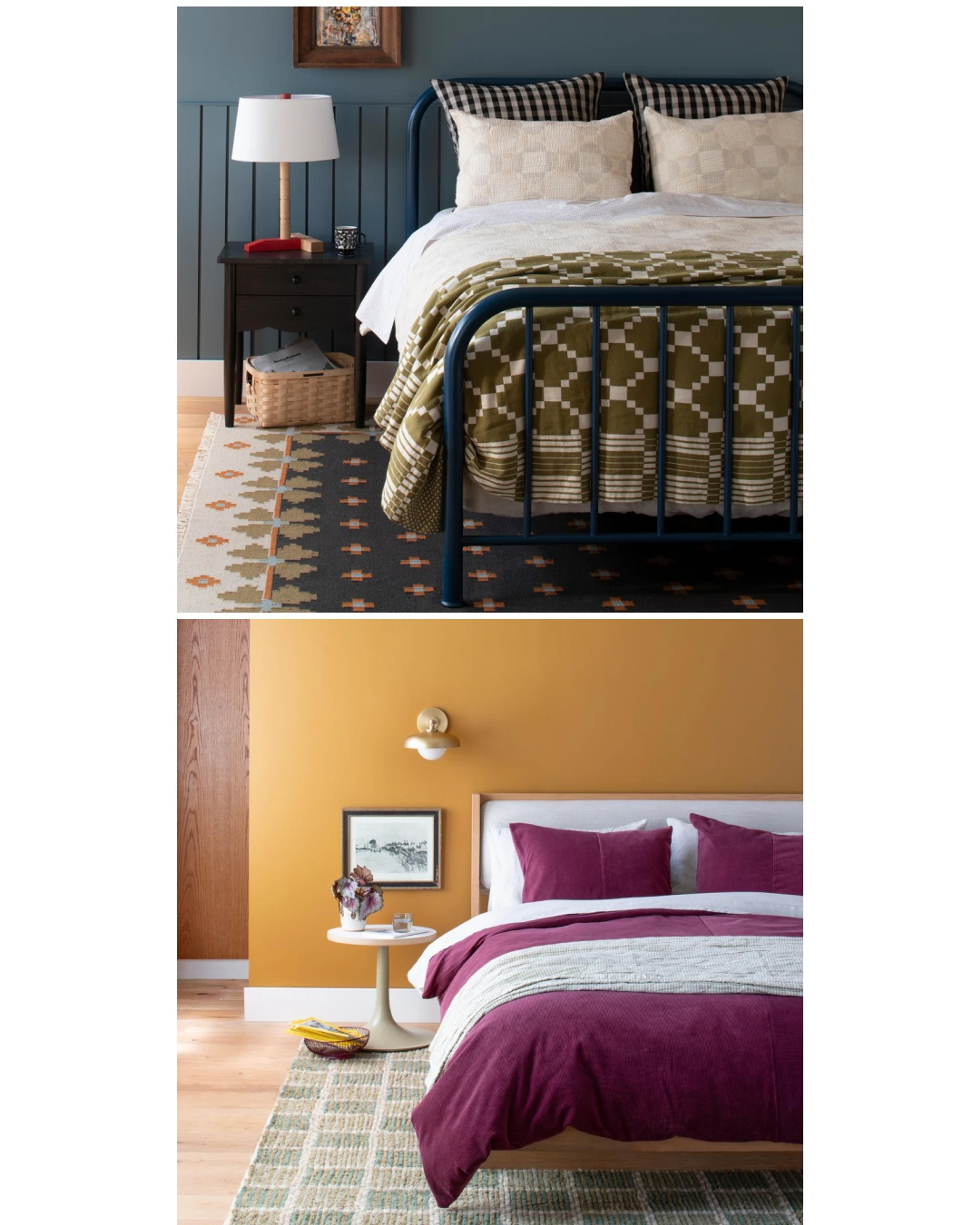 Eclectic, colorful bedrooms.