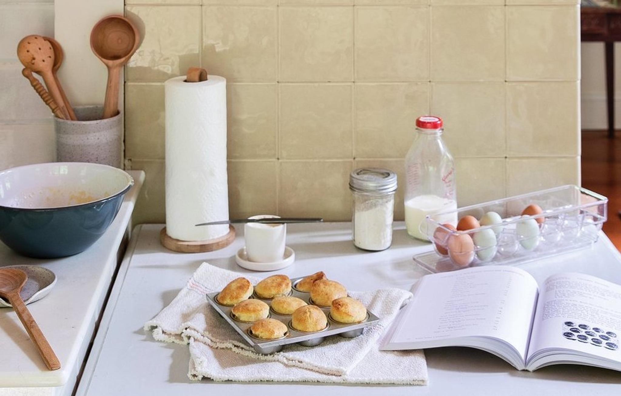 counter with food and a book