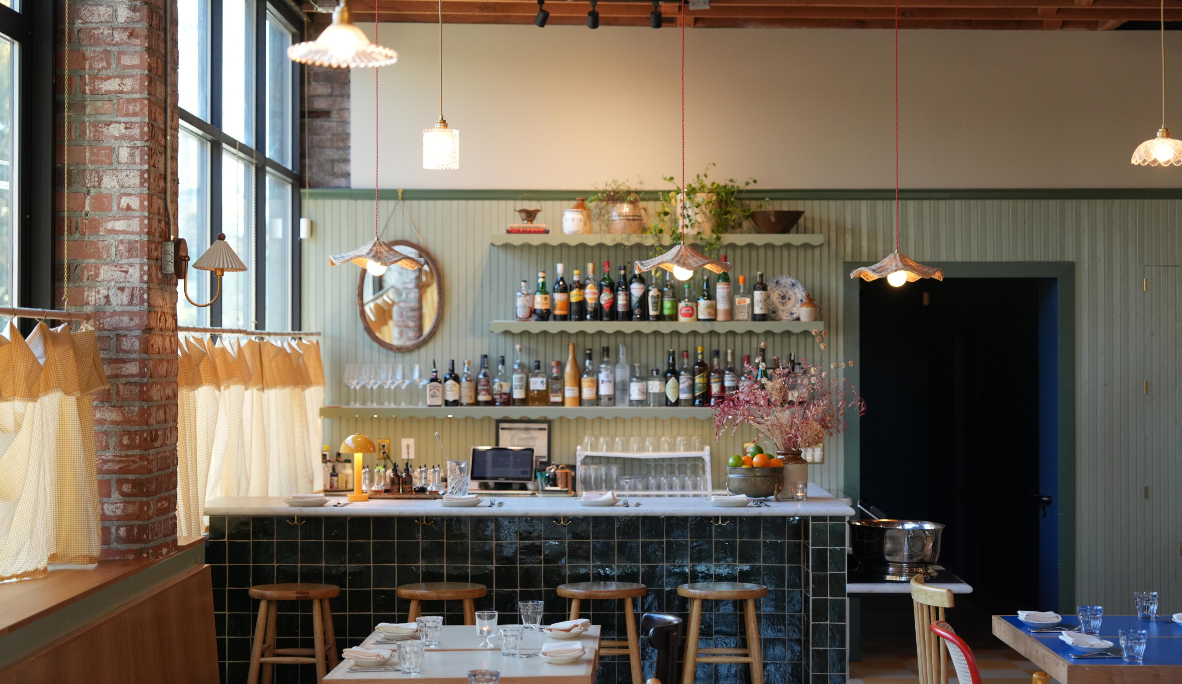 bar top with green walls