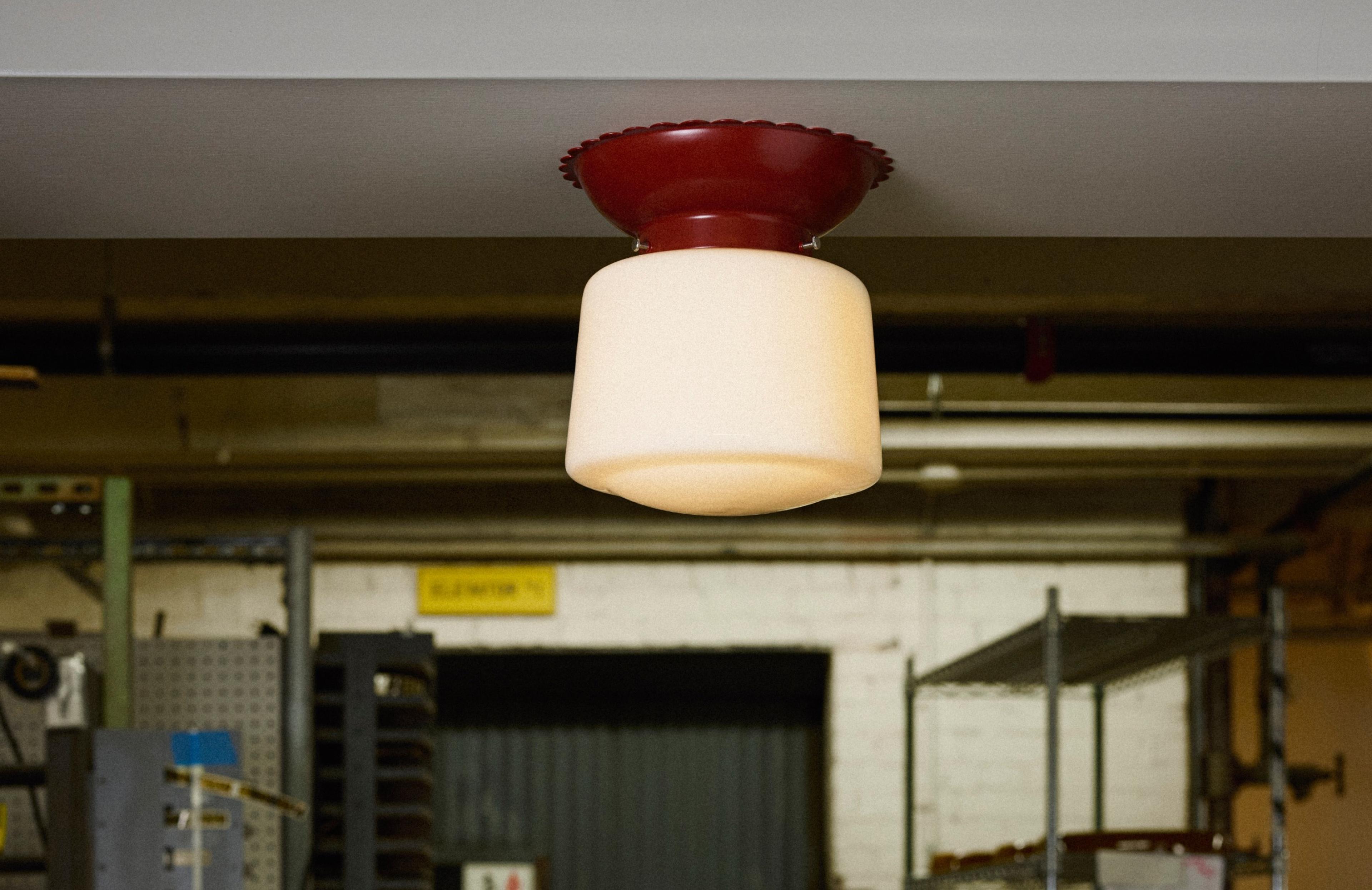 Fran flush mount light hanging in schoolhouse factory