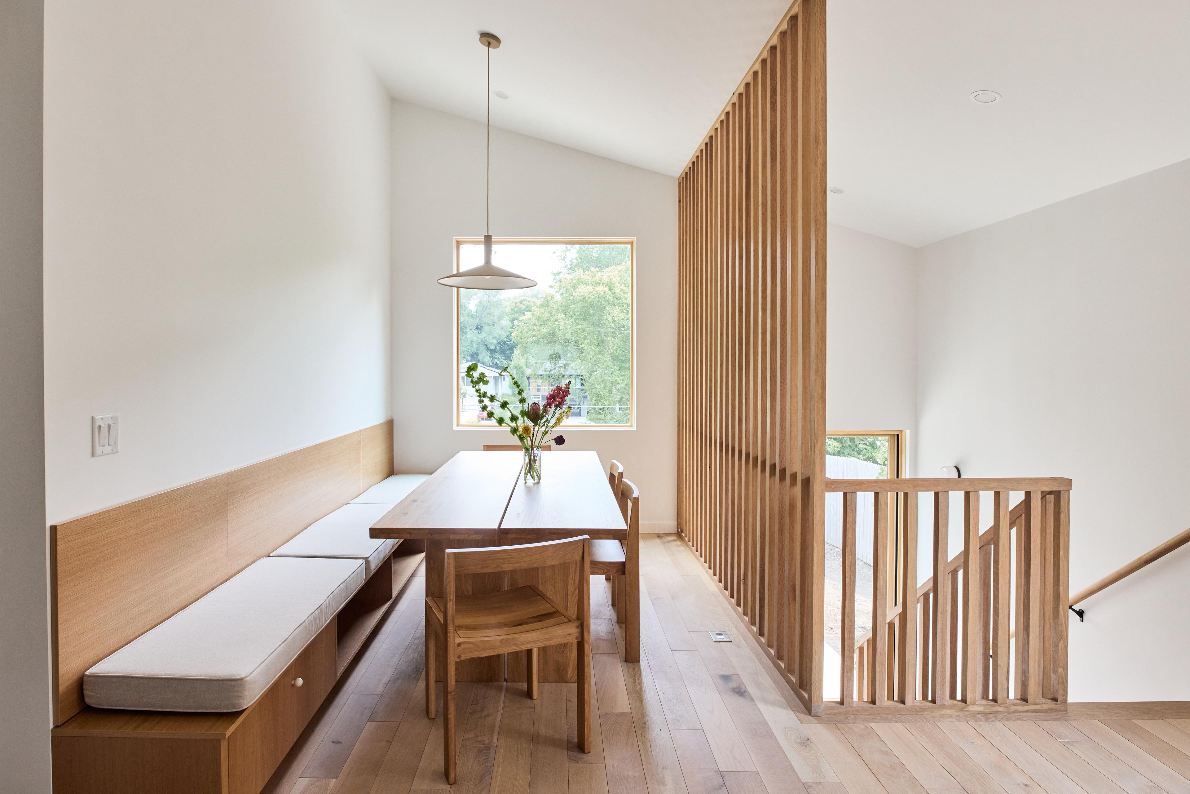 Dining room with light wood 