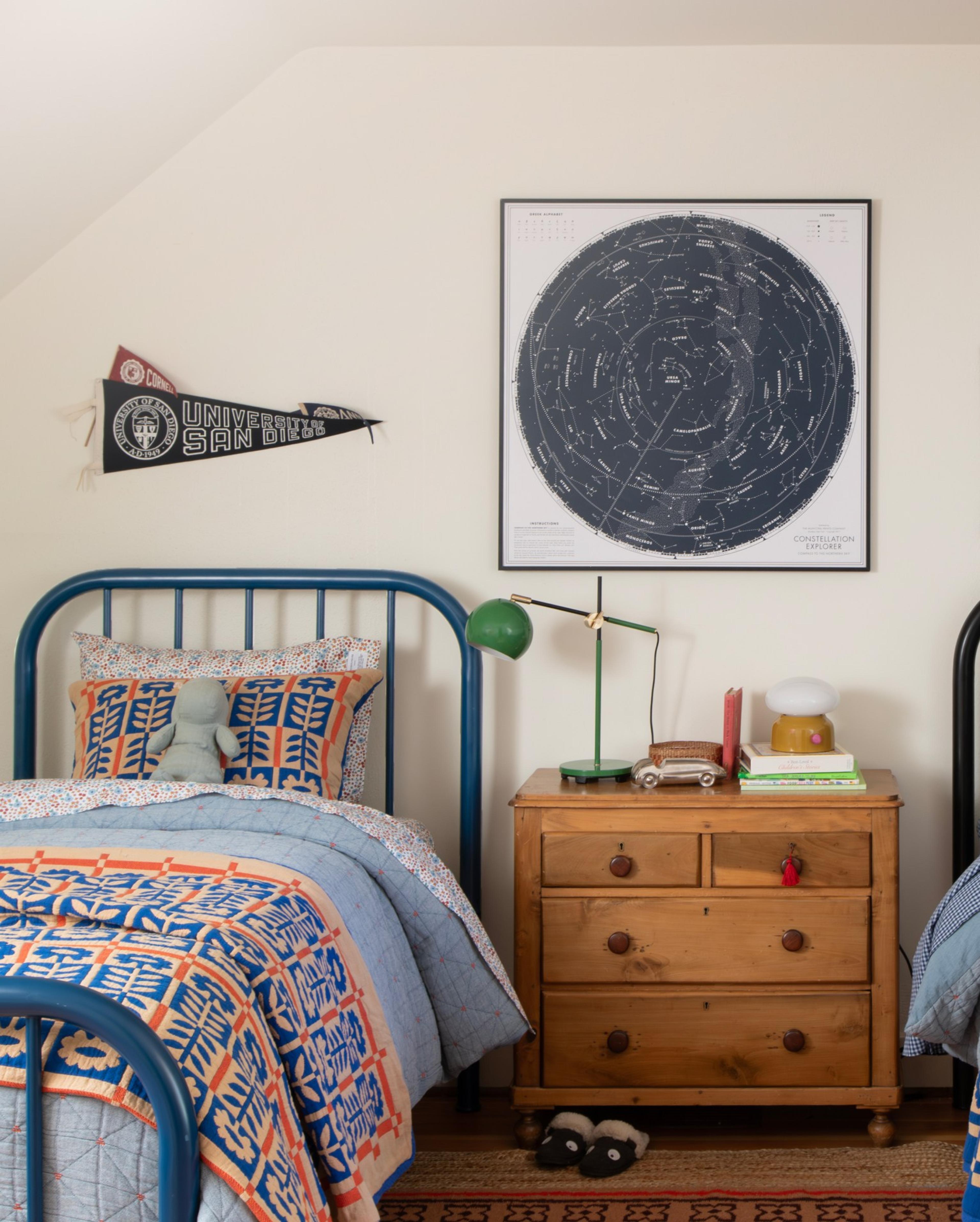 Twin bed with Cobalt Stillwater Quilt