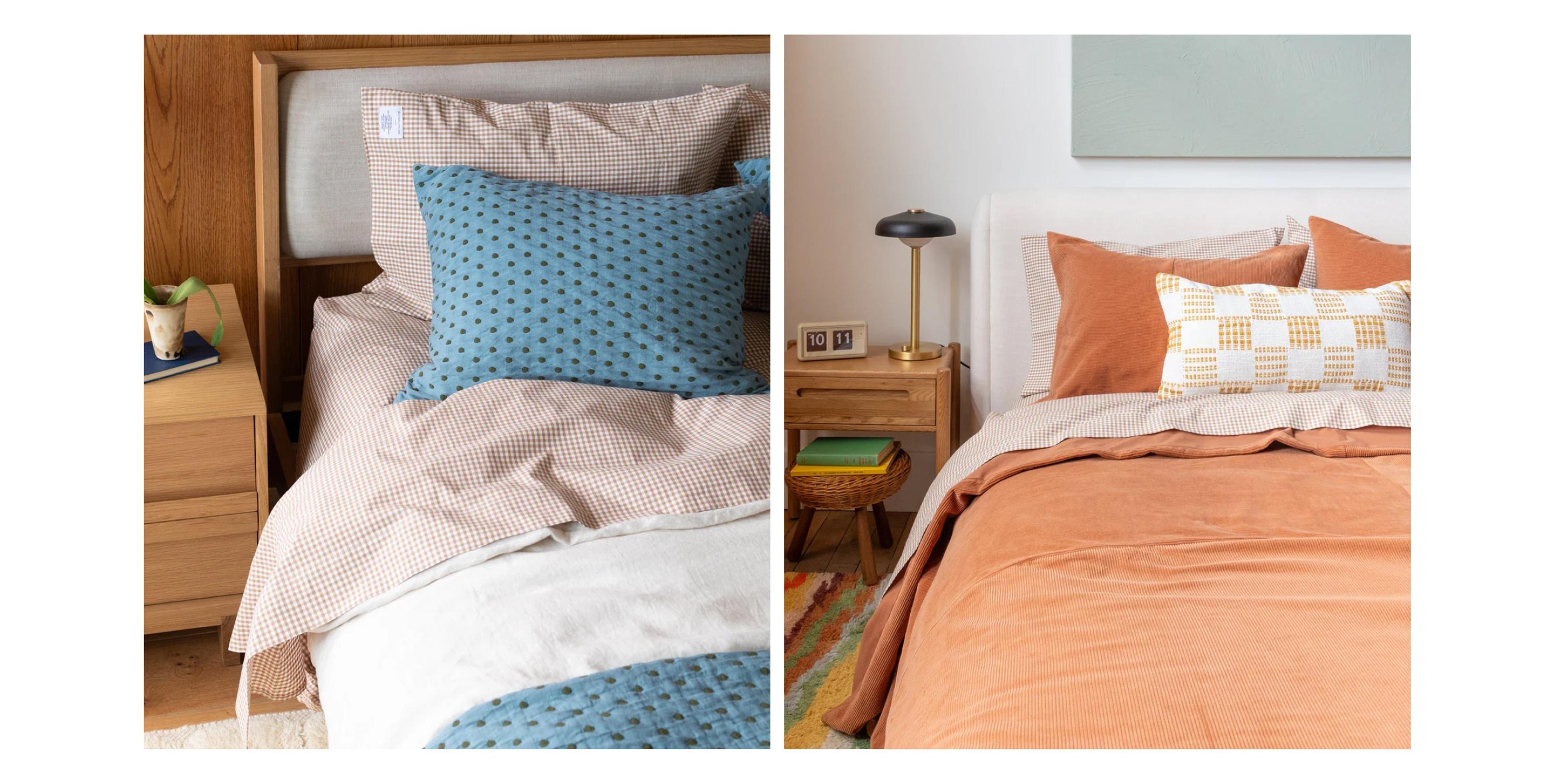 Two photos of bedrooms side by side.