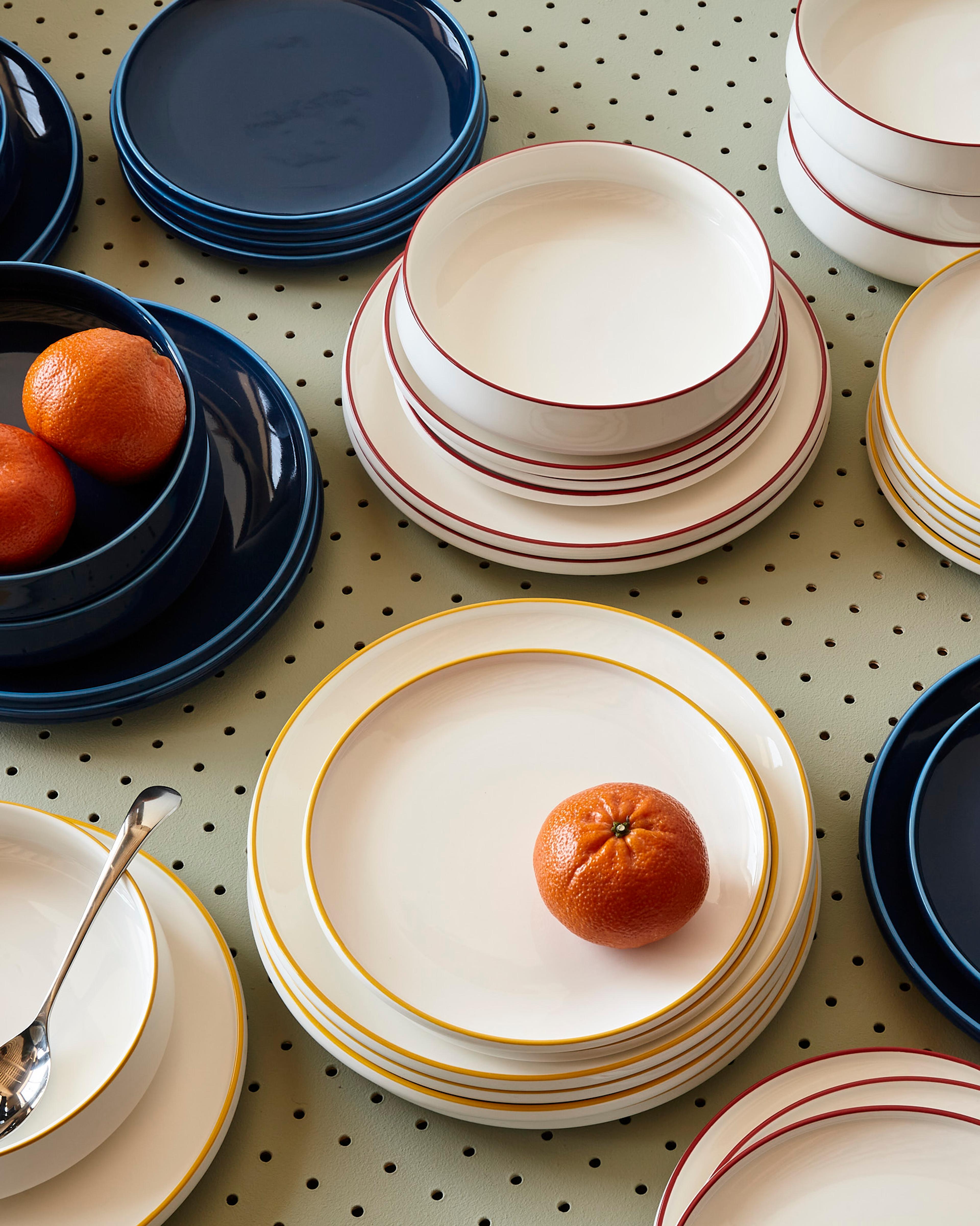 Dinnerware on a table.