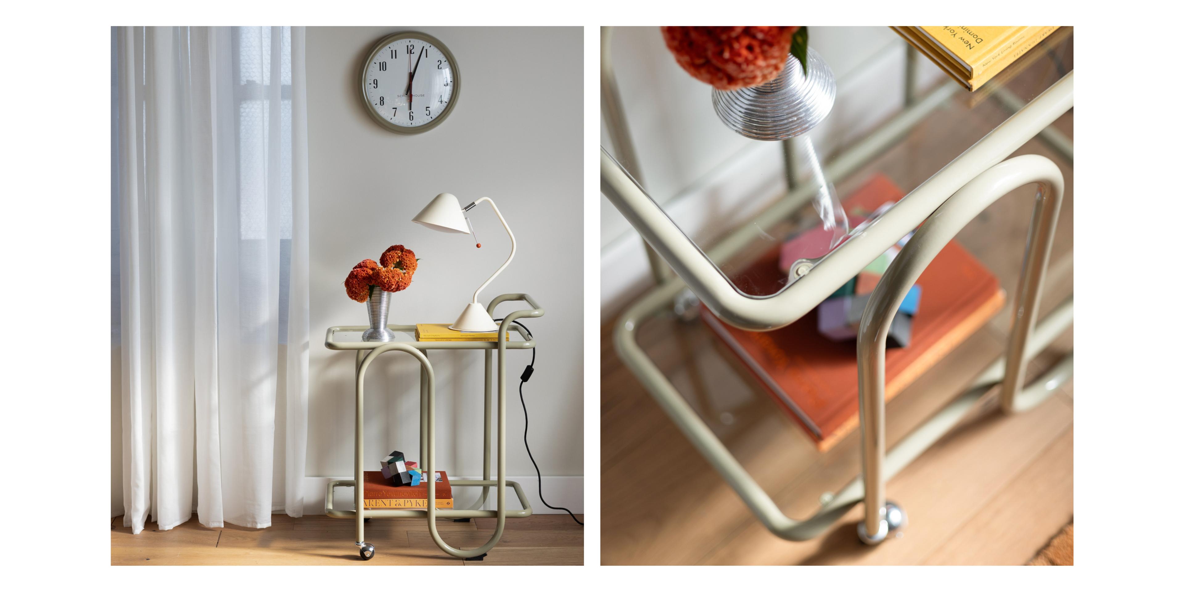 lichen bar cart with accessories 