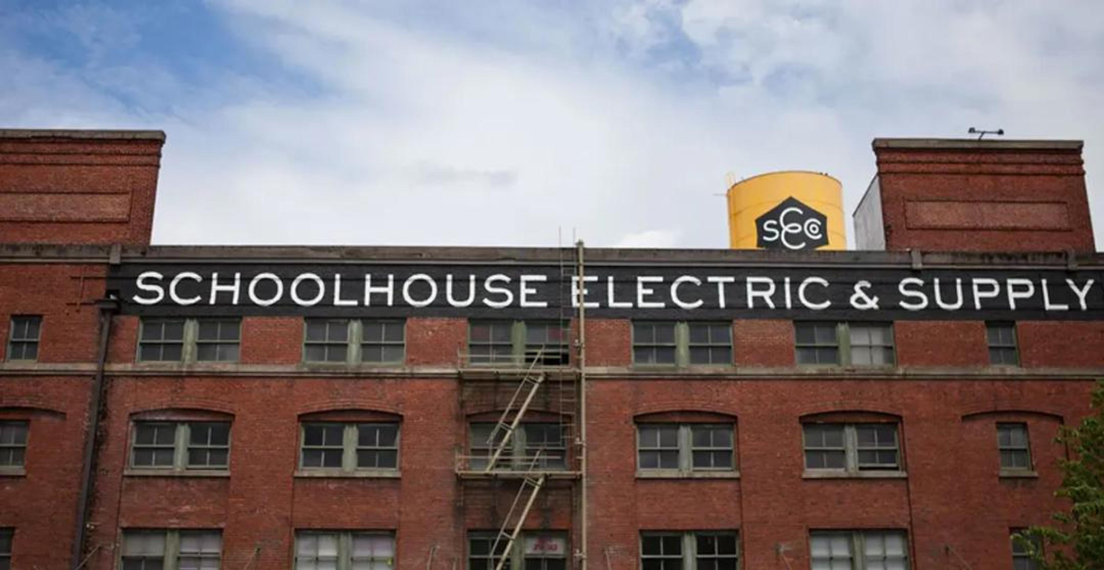 brick factory building with Schoolhouse Electric Logo