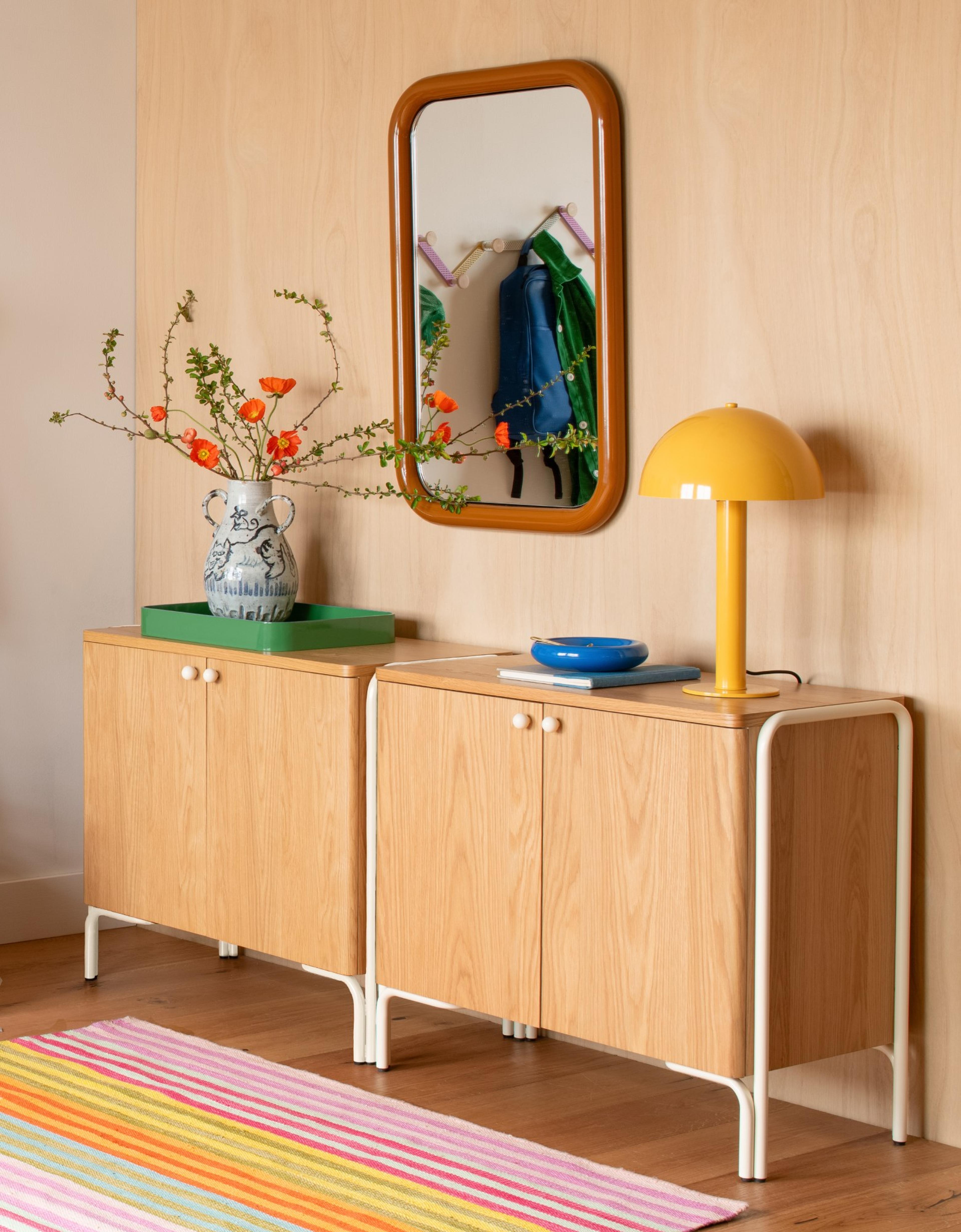 Console table styled with trinkets