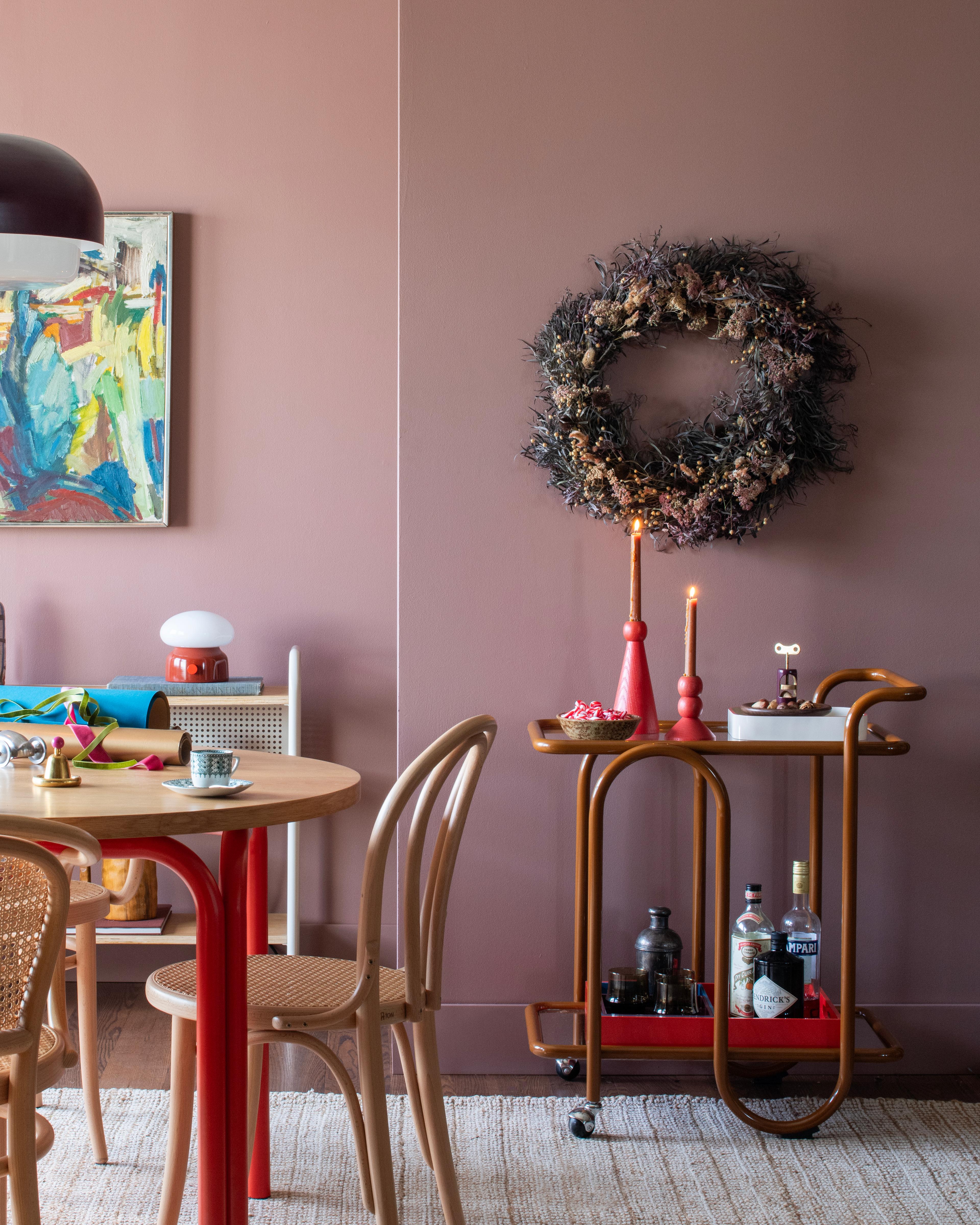 Holiday cart styled in dining room