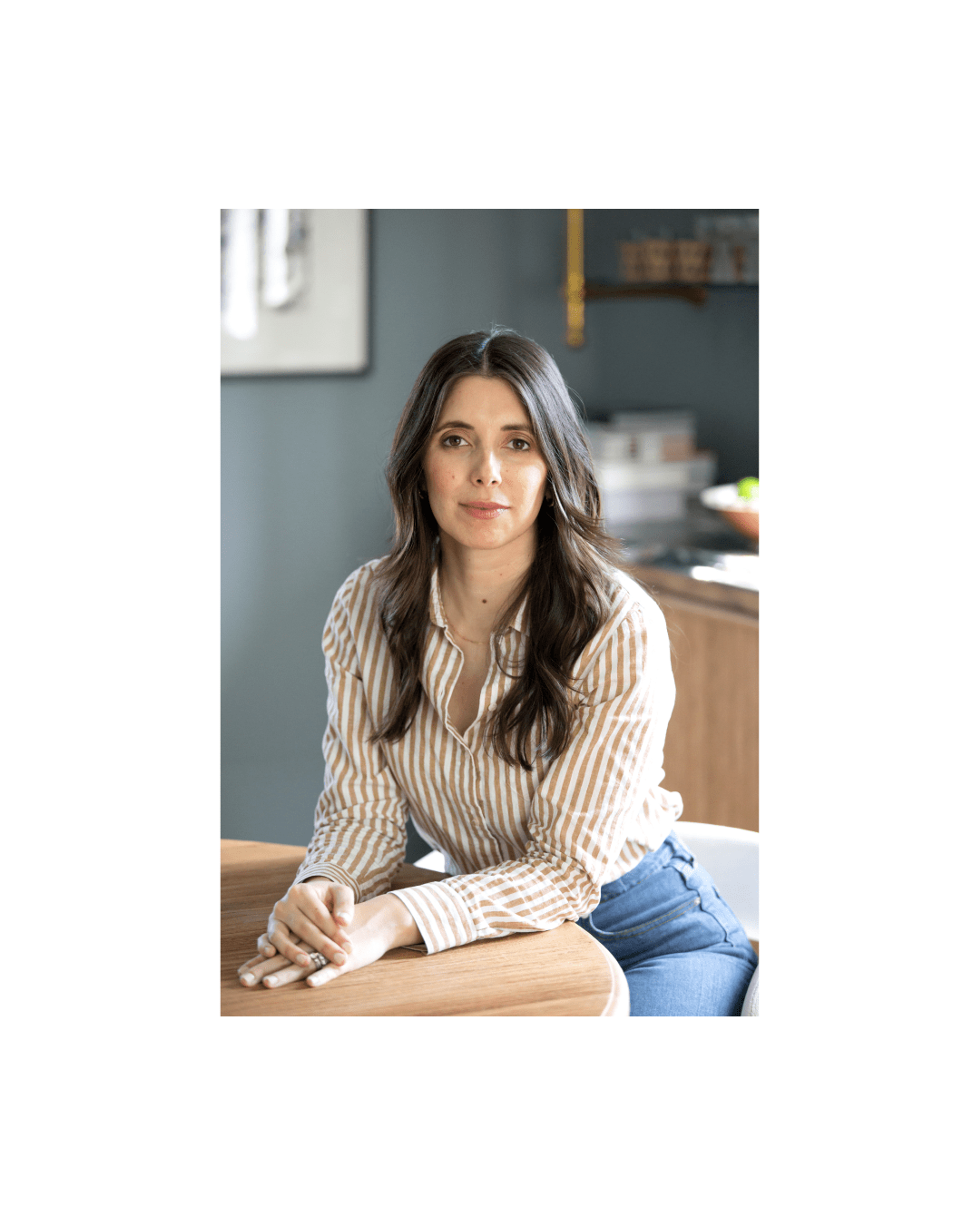 Woman with striped shirt.