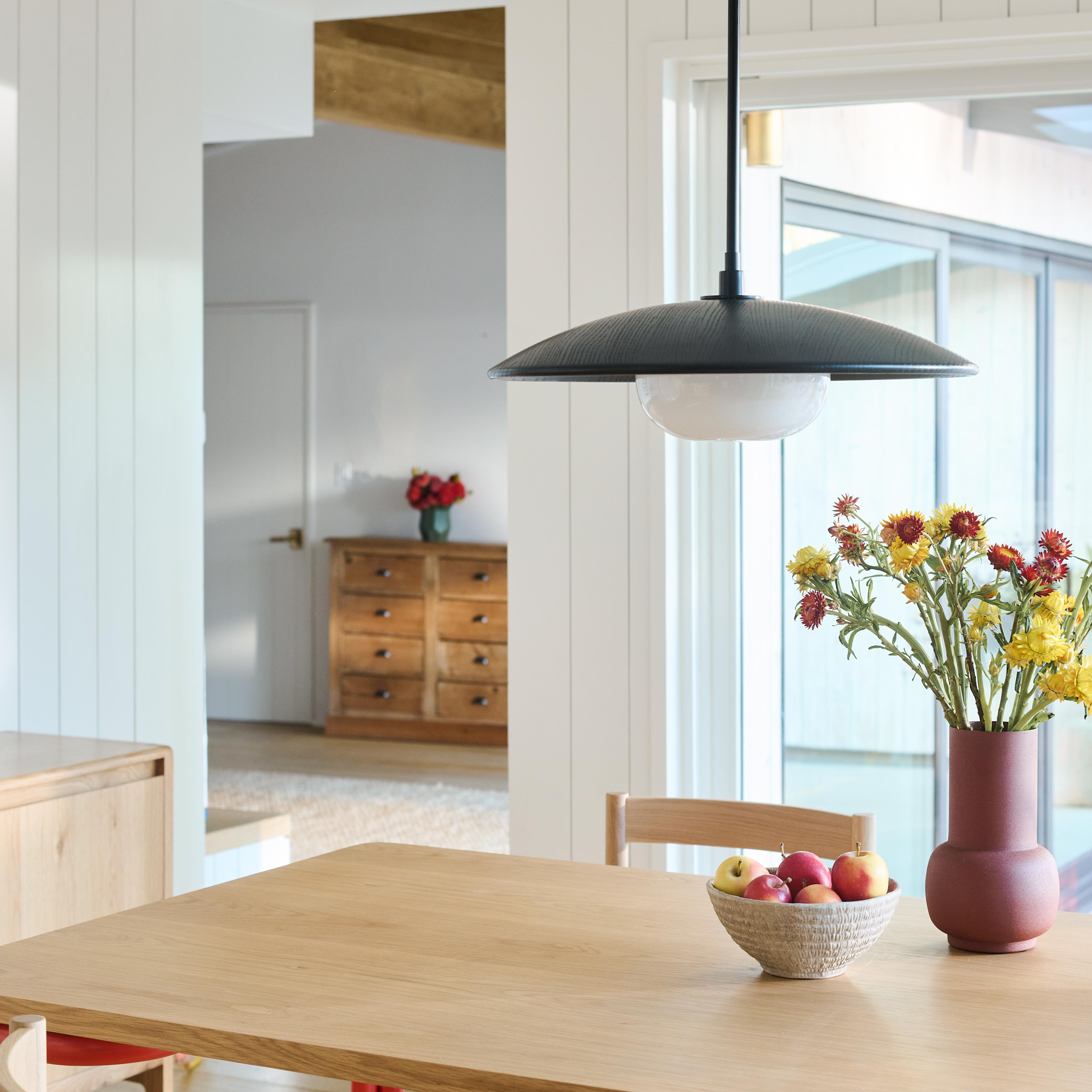 Modern pendant over dining table.
