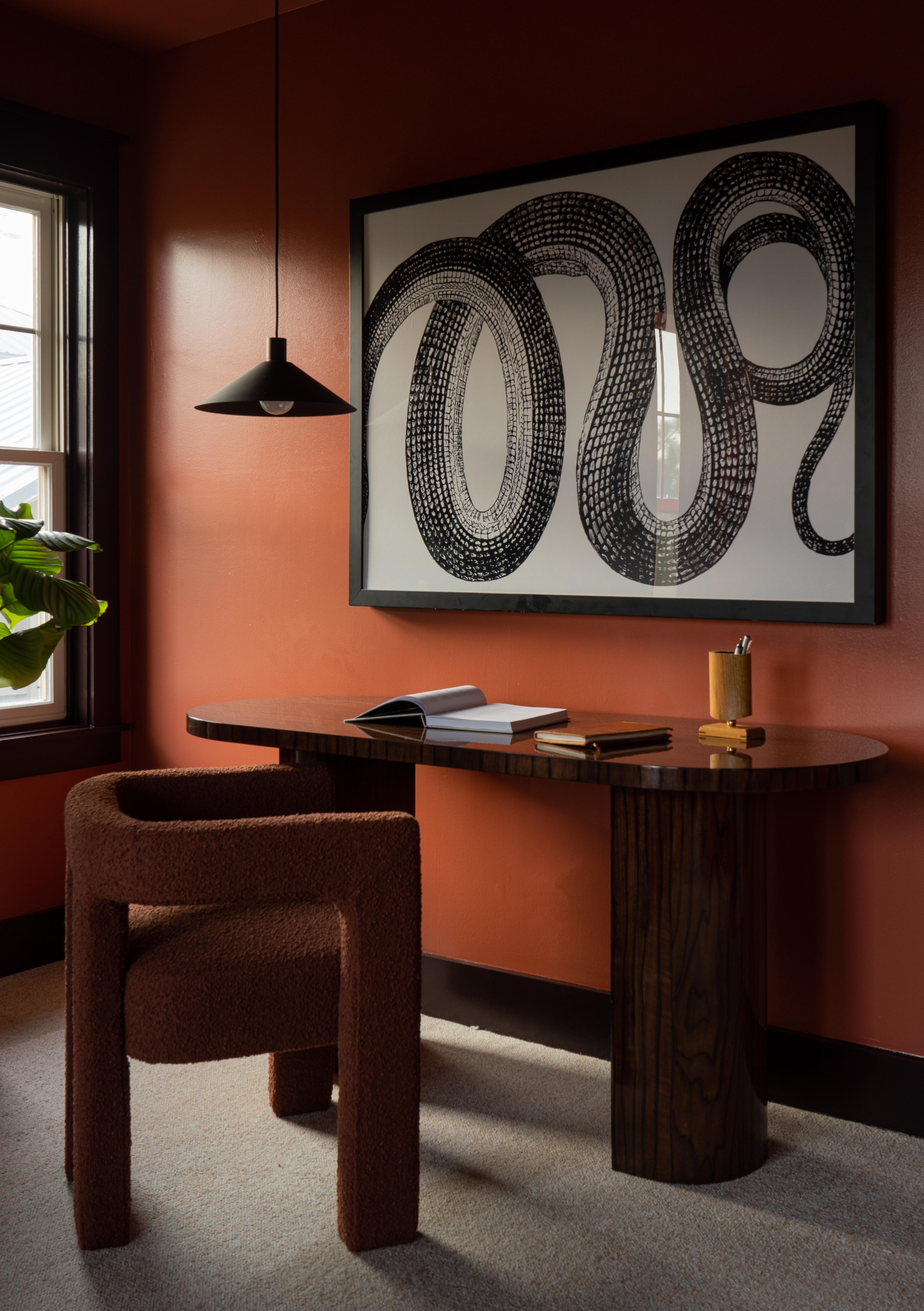 Moody red office space.