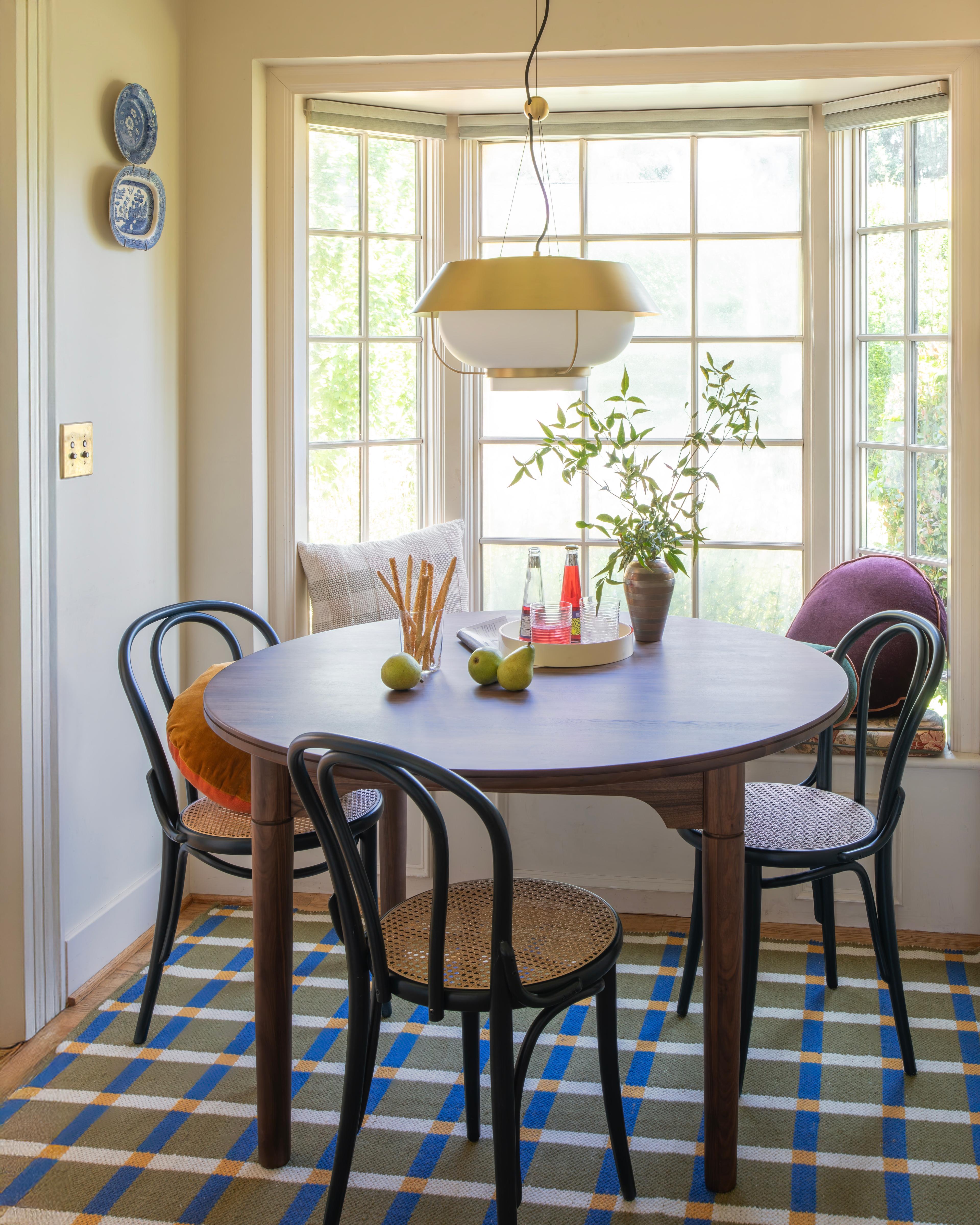 Cozy light over a dining table.
