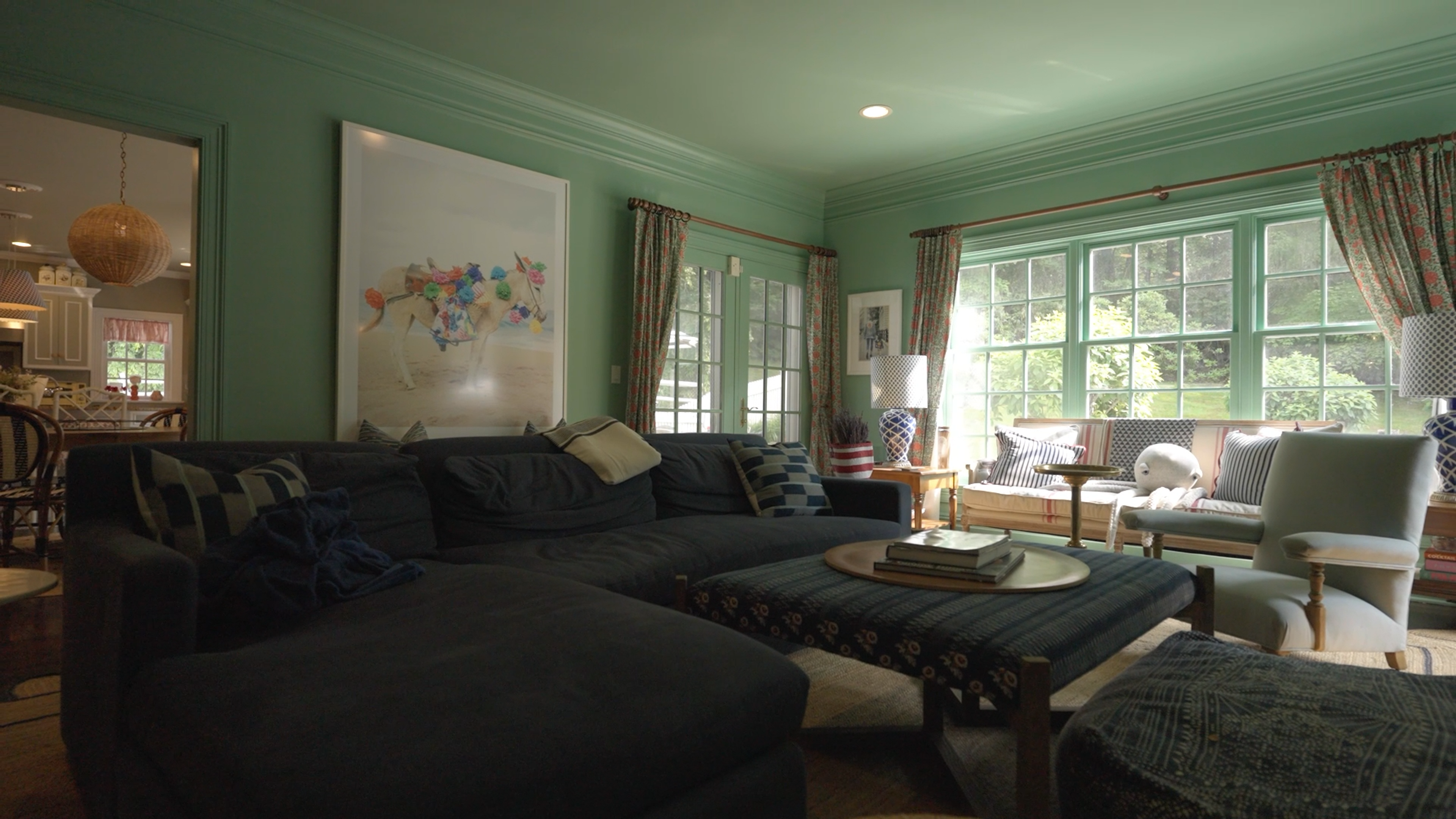 Living room with green walls 