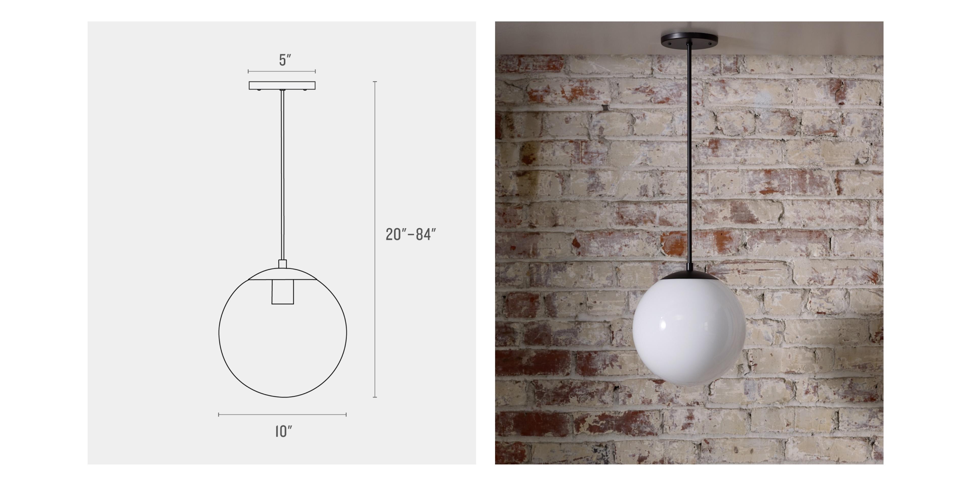 Rod pendant with globe shade measurements side by side product image