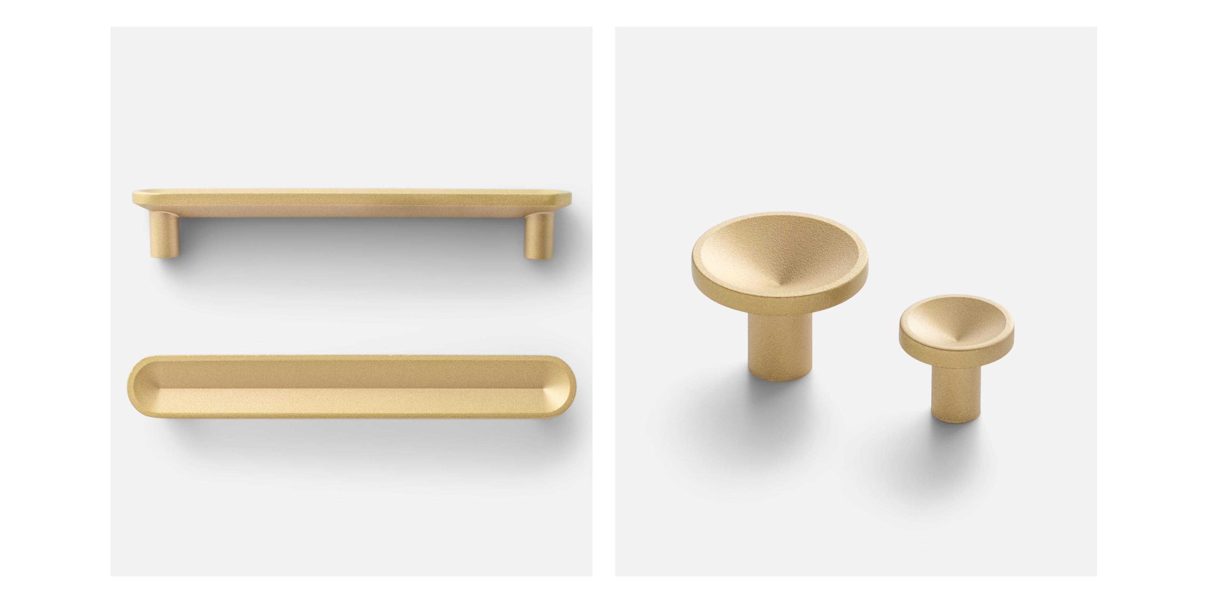 Natural Brass pulls and knobs on white background